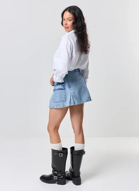 short saia jeans pregas cargo short saia jeans pregas cargo