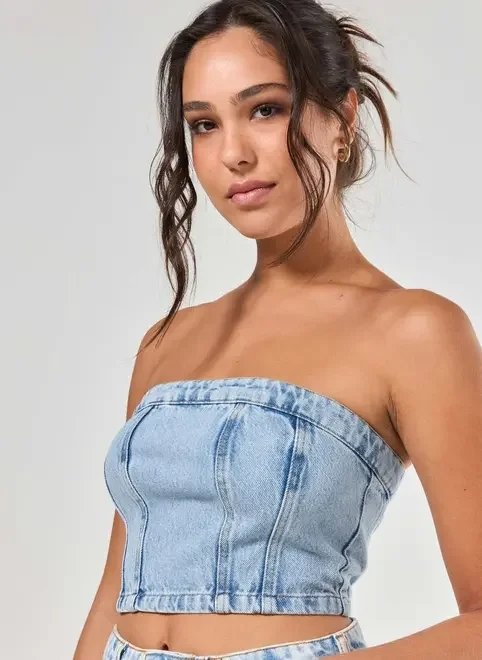 cropped jeans claro sem alças cropped jeans claro sem alças