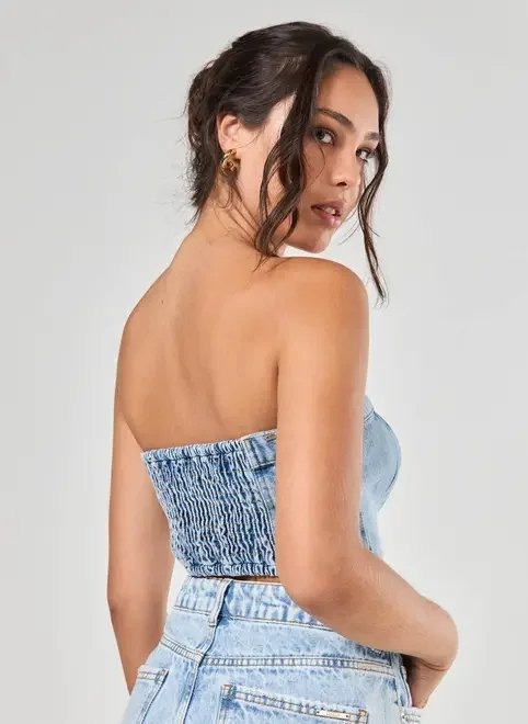 cropped jeans claro sem alças cropped jeans claro sem alças