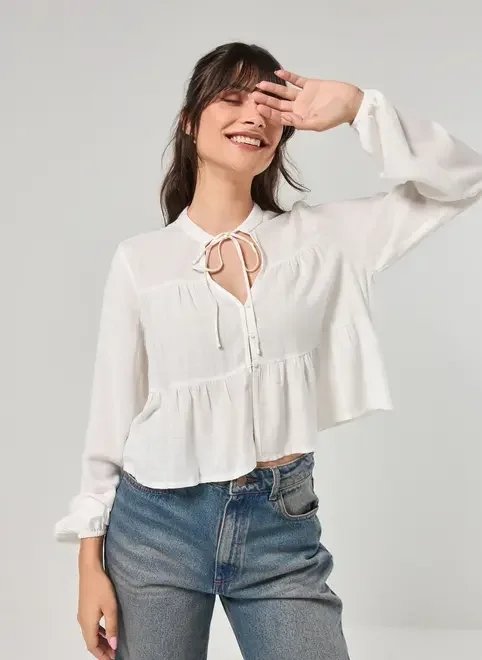 bata off-white manga longa amarração bata off-white manga longa amarração