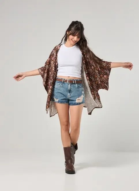 kimono marrom estampa mística kimono marrom estampa mística