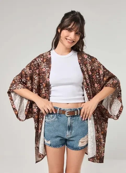 kimono marrom estampa mística kimono marrom estampa mística