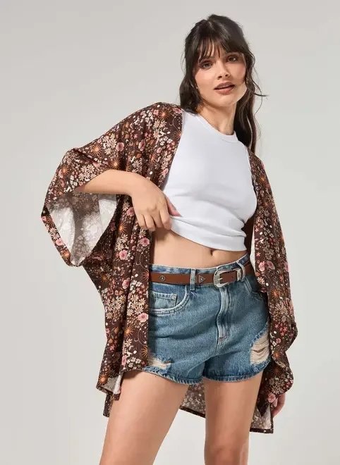 kimono marrom estampa mística kimono marrom estampa mística