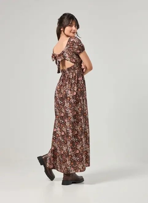 vestido midi marrom estampa mística vestido midi marrom estampa mística