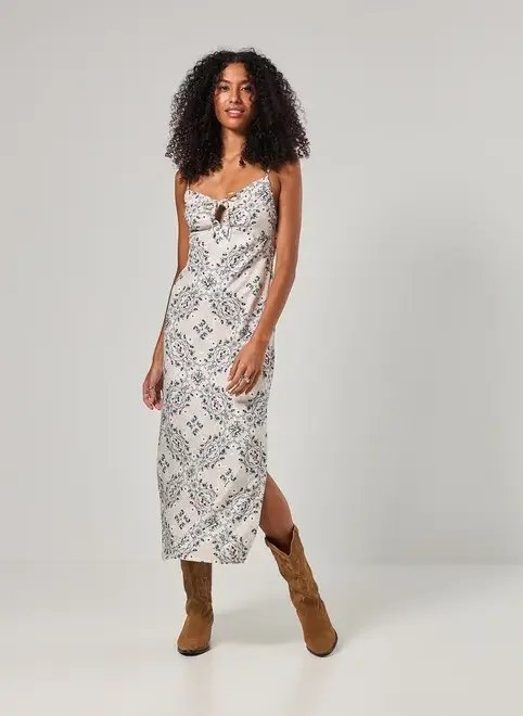 vestido midi creme estampa mística vestido midi creme estampa mística