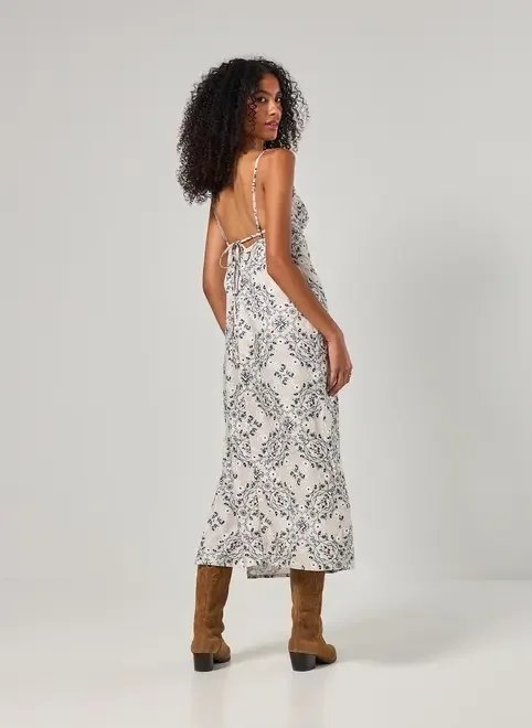 vestido midi creme estampa mística vestido midi creme estampa mística