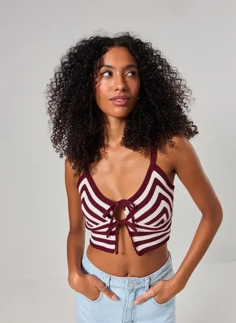 cropped tricô listrado amarração cropped tricô listrado amarração