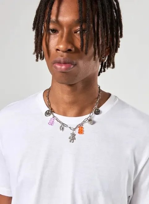 colar prateado pingente fun colar prateado pingente fun