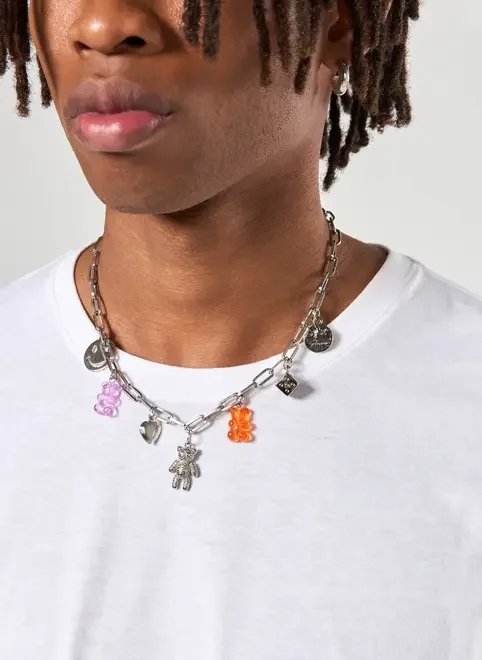 colar prateado pingente fun colar prateado pingente fun