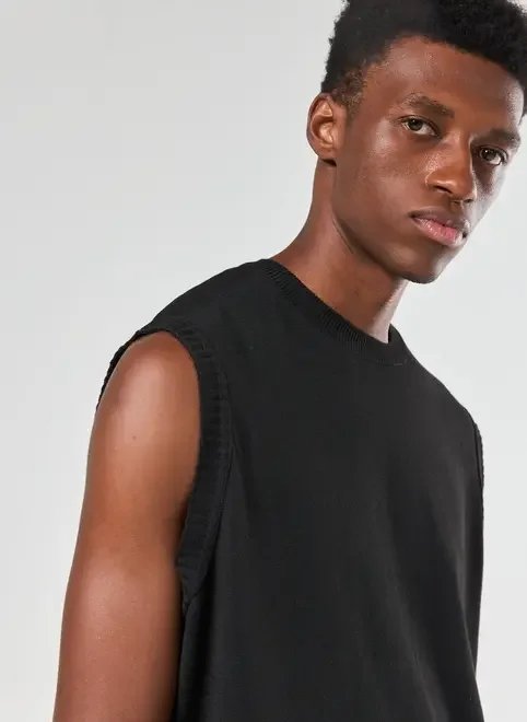 regata estilo colete de tricô preto regata estilo colete de tricô preto