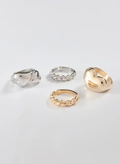 conjunto 4 anéis prateado e dourado bold conjunto 4 anéis prateado e dourado bold