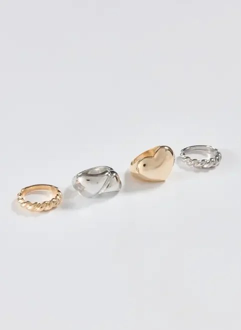 conjunto 4 anéis prateado e dourado bold conjunto 4 anéis prateado e dourado bold