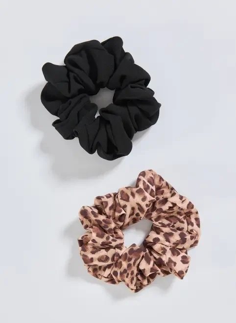 conjunto 2 scrunchies preto e oncinha conjunto 2 scrunchies preto e oncinha