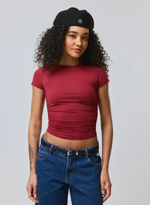 blusa manga curta poliamida franzido blusa manga curta poliamida franzido