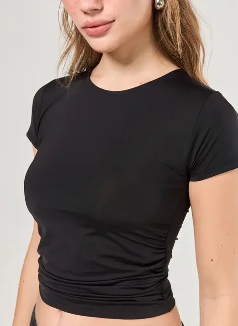 blusa manga curta poliamida franzido blusa manga curta poliamida franzido