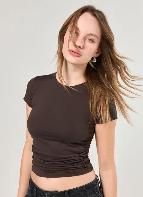 blusa manga curta poliamida franzido blusa manga curta poliamida franzido