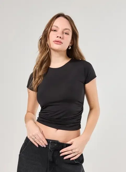 blusa manga curta poliamida franzido blusa manga curta poliamida franzido