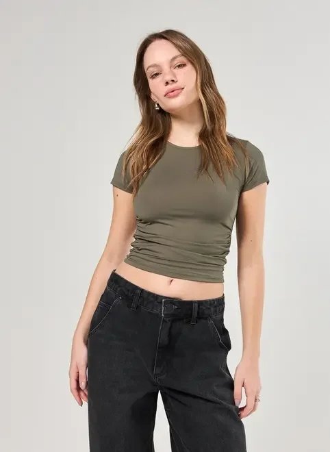 blusa manga curta poliamida franzido blusa manga curta poliamida franzido