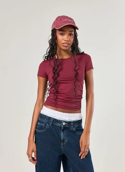 blusa manga curta poliamida franzido blusa manga curta poliamida franzido