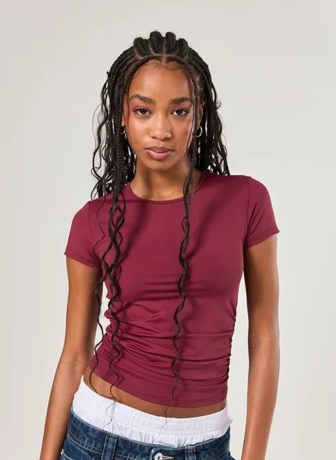 blusa manga curta poliamida franzido blusa manga curta poliamida franzido