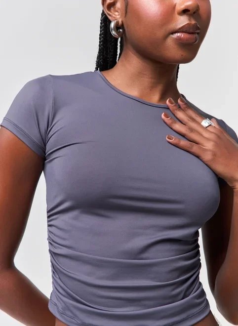 blusa manga curta poliamida franzido blusa manga curta poliamida franzido