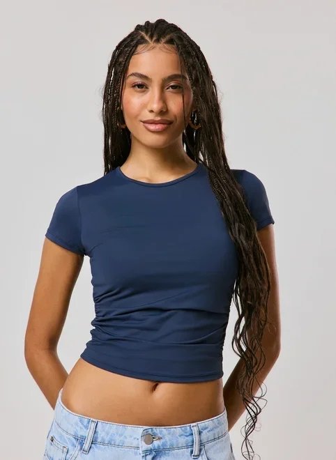 blusa manga curta poliamida franzido blusa manga curta poliamida franzido