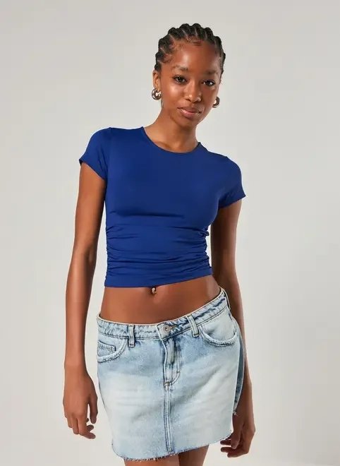 blusa manga curta poliamida franzido blusa manga curta poliamida franzido