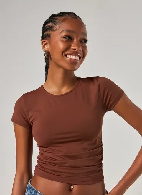 blusa manga curta poliamida franzido blusa manga curta poliamida franzido