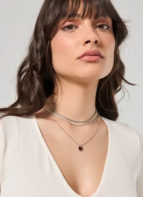 conjunto 4 colares prateados riviera coração conjunto 4 colares prateados riviera coração