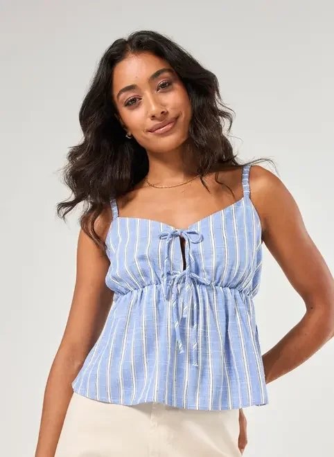 regata linho com laços listrada regata linho com laços listrada