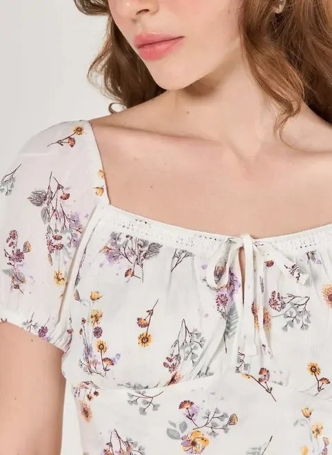 cropped off-white florido amarração cropped off-white florido amarração