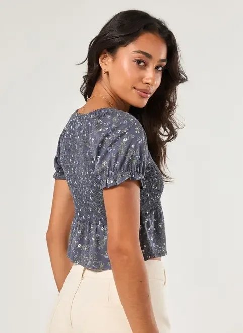 blusa azul florida com lastex blusa azul florida com lastex