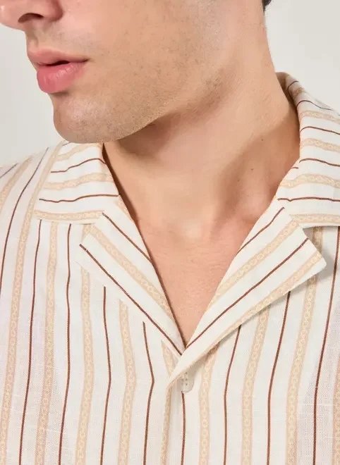 camisa manga curta linho listrada camisa manga curta linho listrada