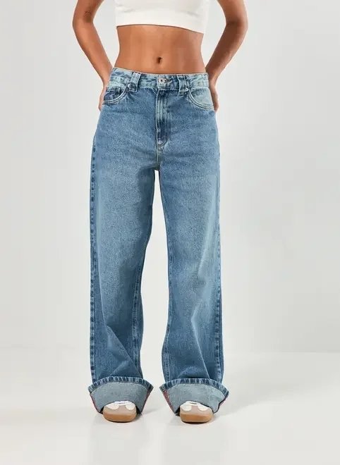 calça jeans wide leg barra dobrada calça jeans wide leg barra dobrada