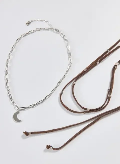 conjunto dois colares suede e lua conjunto dois colares suede e lua