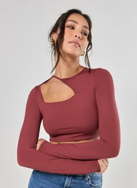 cropped poliamida manga longa assimétrico cropped poliamida manga longa assimétrico