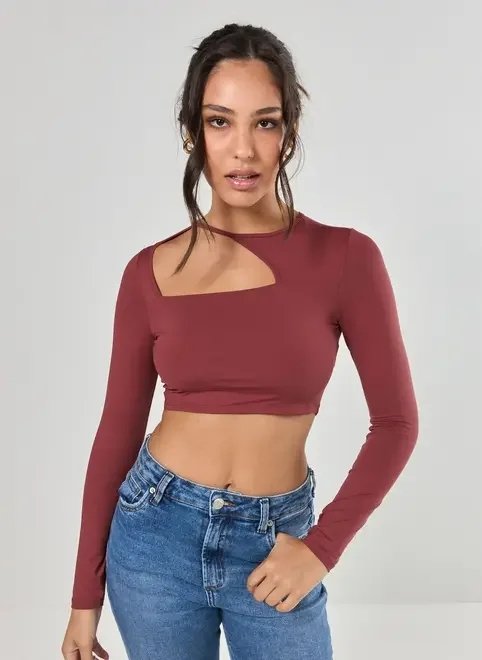 cropped poliamida manga longa assimétrico cropped poliamida manga longa assimétrico