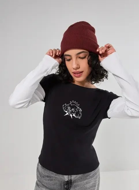 blusa manga longa sobreposição cachorrinho blusa manga longa sobreposição cachorrinho