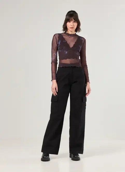 blusa manga longa tule estampado blusa manga longa tule estampado