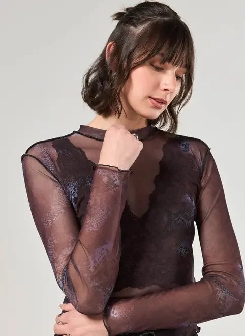 blusa manga longa tule estampado blusa manga longa tule estampado