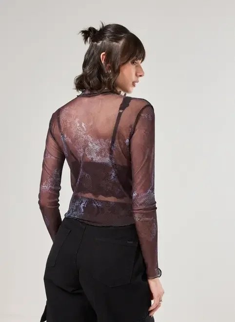 blusa manga longa tule estampado blusa manga longa tule estampado