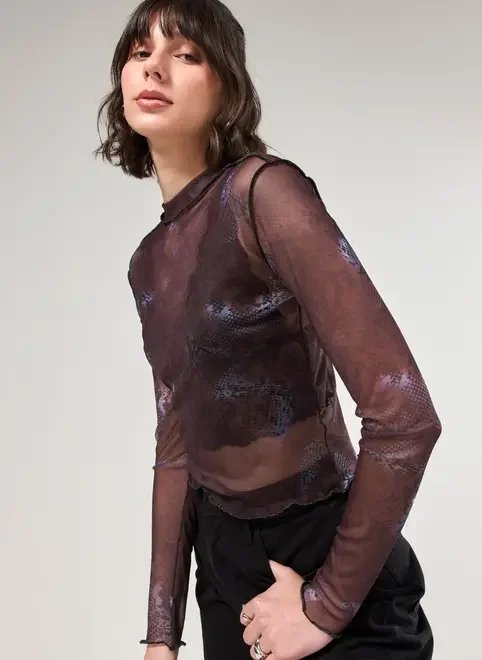 blusa manga longa tule estampado blusa manga longa tule estampado