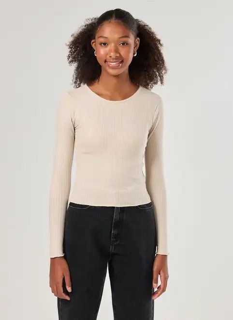 blusa manga longa canelada blusa manga longa canelada