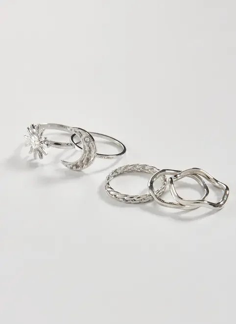 conjunto 5 anéis preteados sol e lua conjunto 5 anéis preteados sol e lua