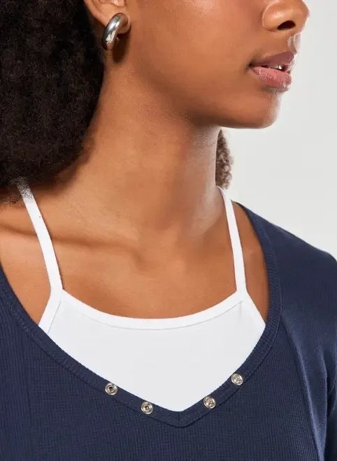 blusa manga longa sobreposição waffle blusa manga longa sobreposição waffle