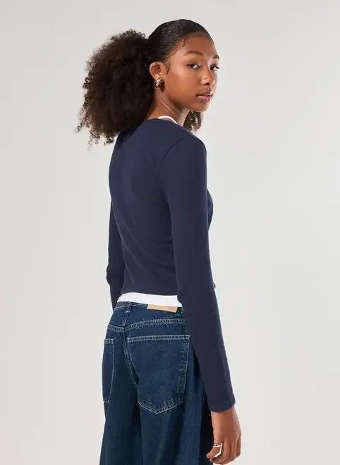 blusa manga longa sobreposição waffle blusa manga longa sobreposição waffle