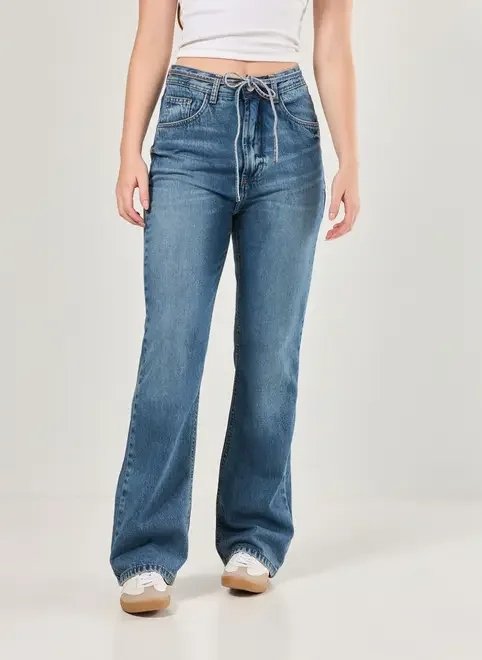 calça reta amarração em jeans circular calça reta amarração em jeans circular