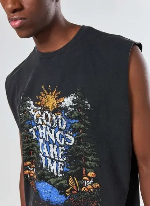 regata sleeveless preta estampa paisagem regata sleeveless preta estampa paisagem