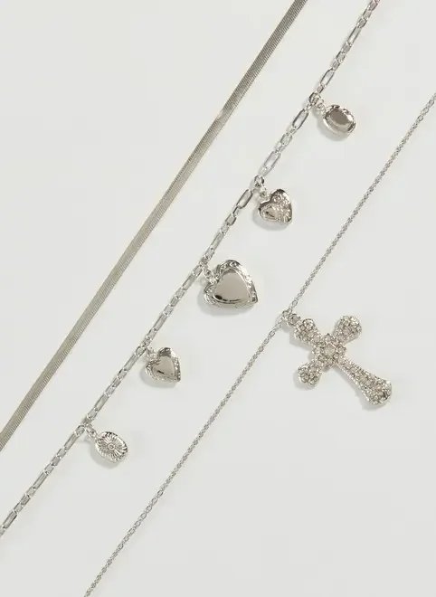 conjunto 3 colares cruz e coração conjunto 3 colares cruz e coração