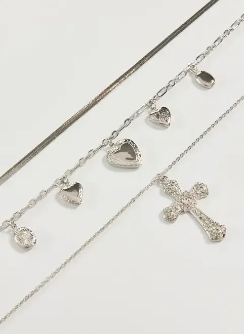 conjunto 3 colares cruz e coração conjunto 3 colares cruz e coração